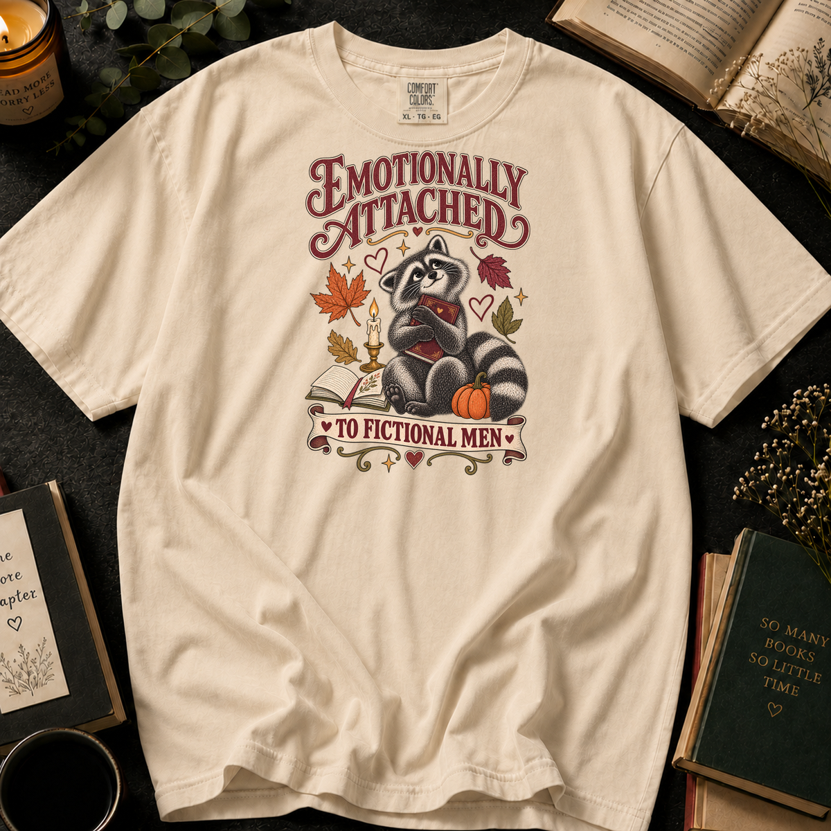 Emotionally Attached to Fictional Men T-Shirt in Ivory, Between the Pages