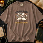A Book A Day Keeps Reality Away T-Shirt: Cozy Morning Flatlay in Espresso - Comfort Colors® T-Shirt