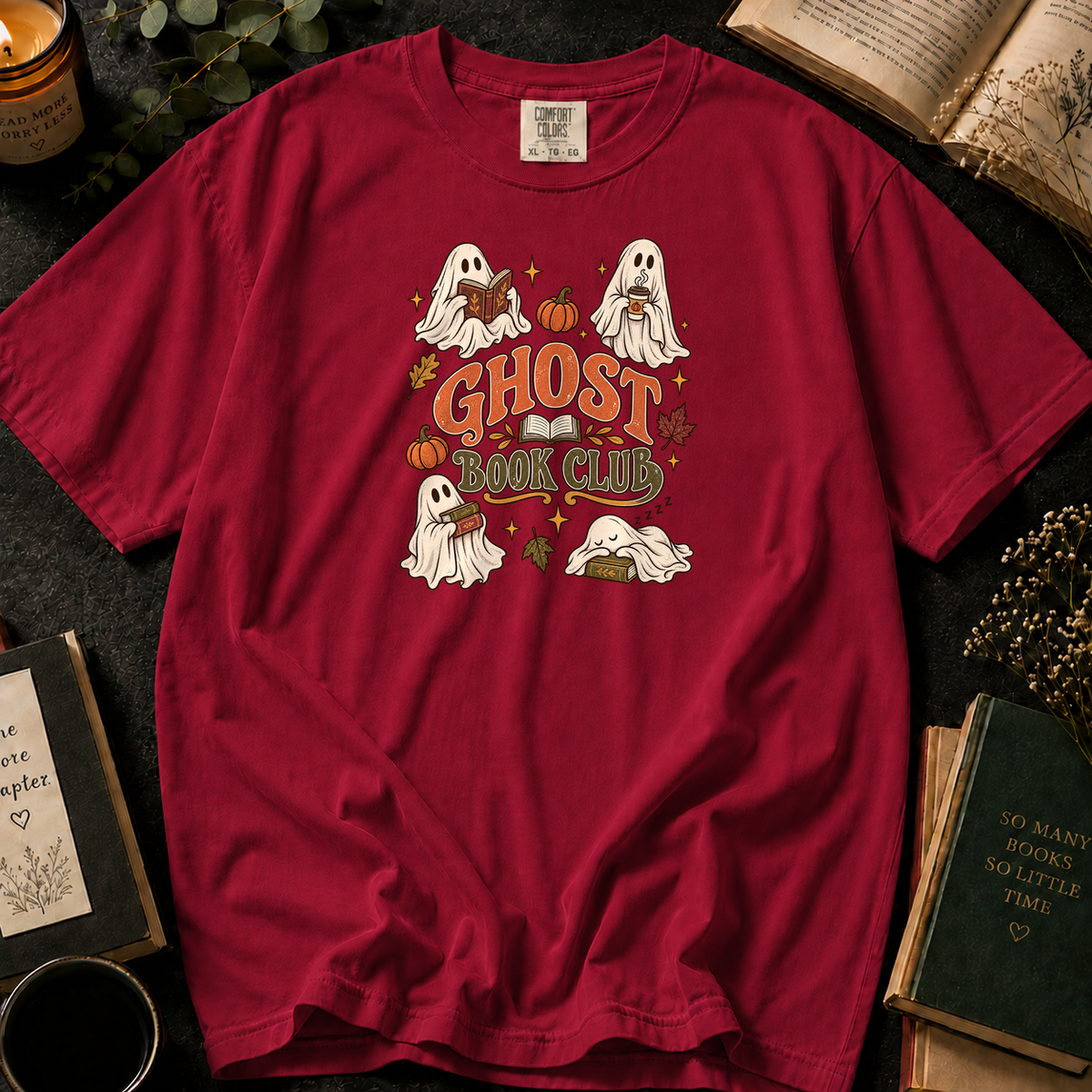 Ghost Book Club T-Shirt in Crimson, Between the Pages