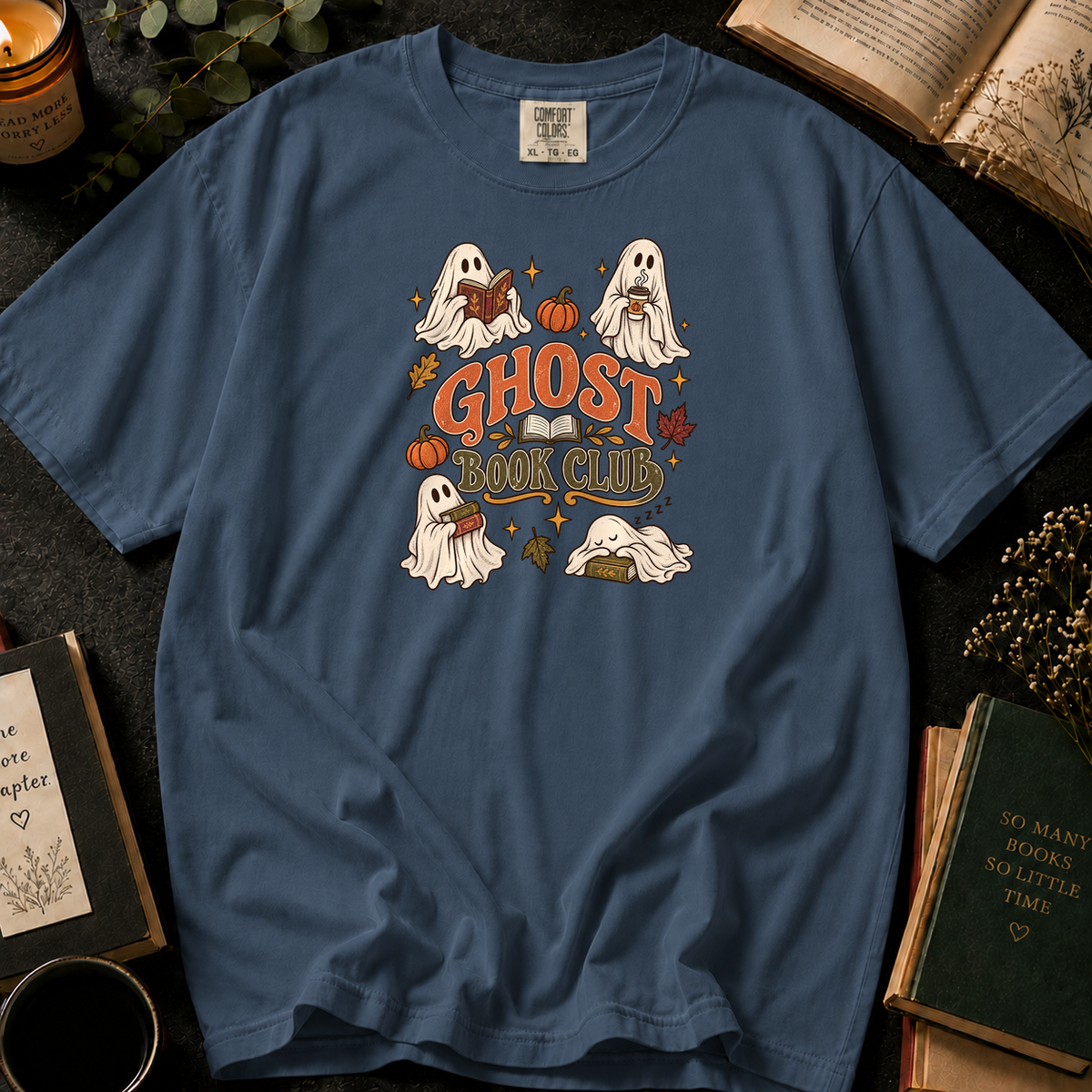 Ghost Book Club T-Shirt in Denim, Between the Pages