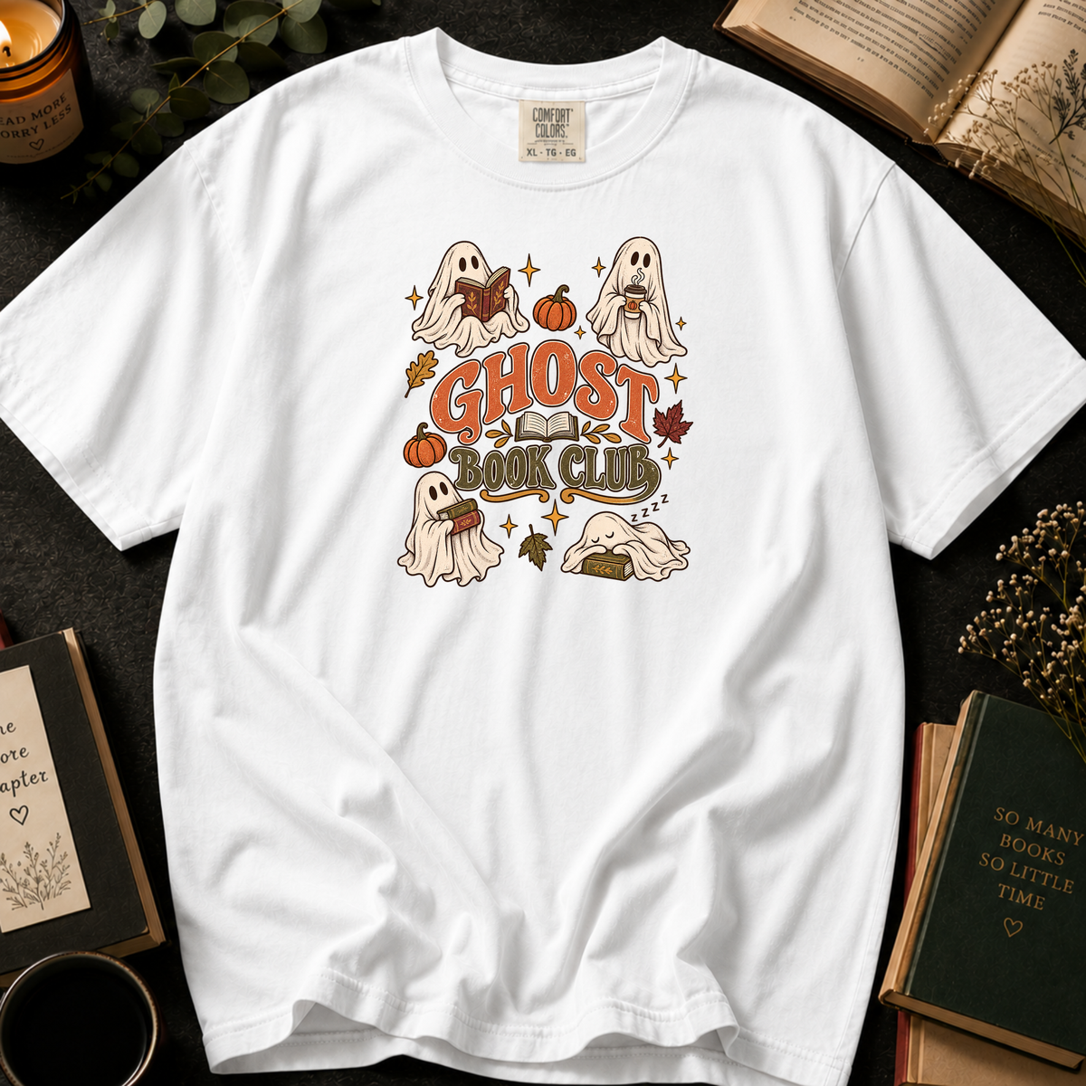 Ghost Book Club T-Shirt in White, Between the Pages