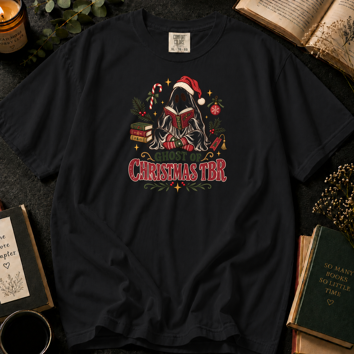 Ghost of Christmas TBR T-Shirt in Black, Between the Pages