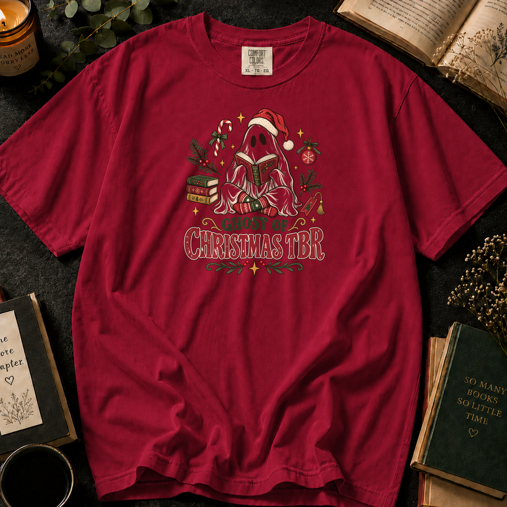 Ghost of Christmas TBR T-Shirt in Crimson, Between the Pages