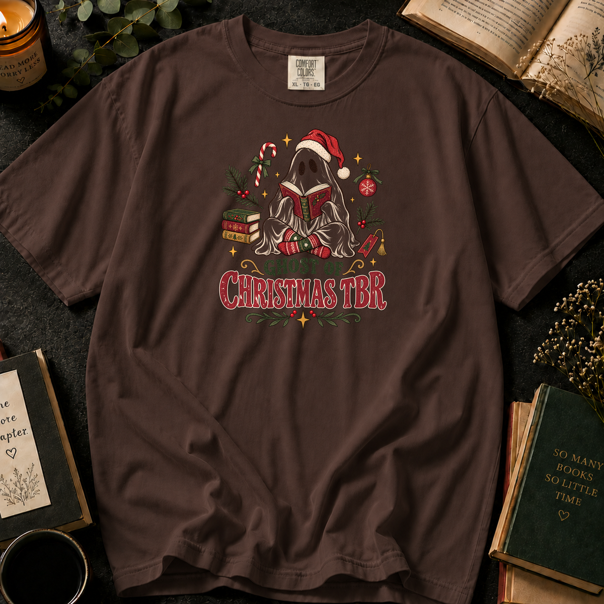 Ghost of Christmas TBR T-Shirt in Espresso, Between the Pages