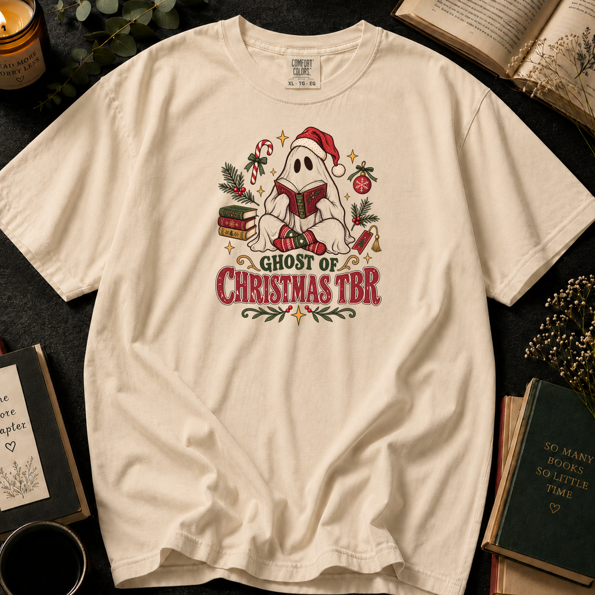 Ghost of Christmas TBR T-Shirt in Ivory, Between the Pages