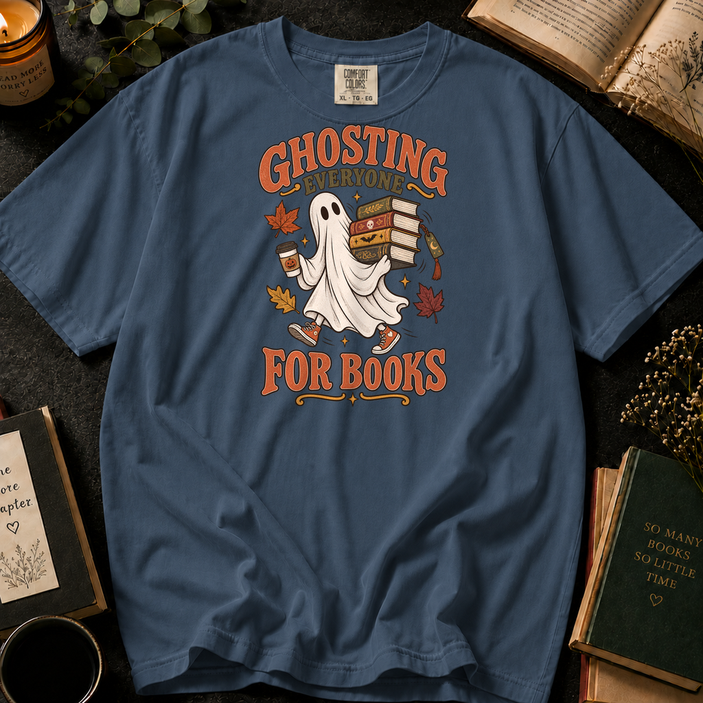 Ghosting Everyone for Books T-Shirt in Denim, Between the Pages