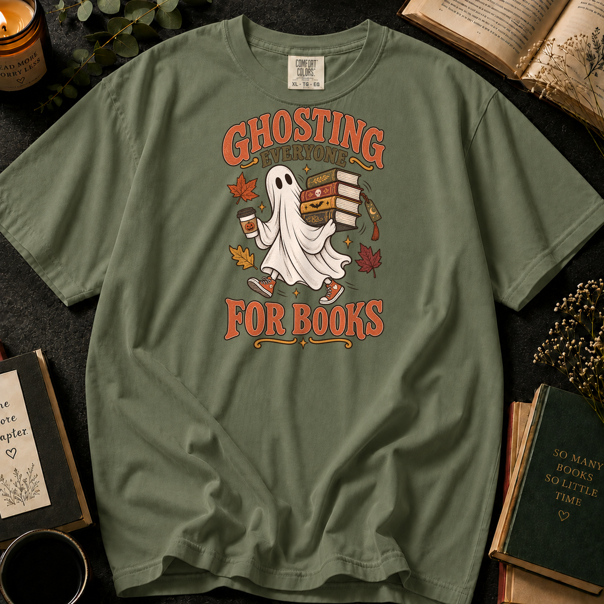 Ghosting Everyone for Books T-Shirt in Sage, Between the Pages