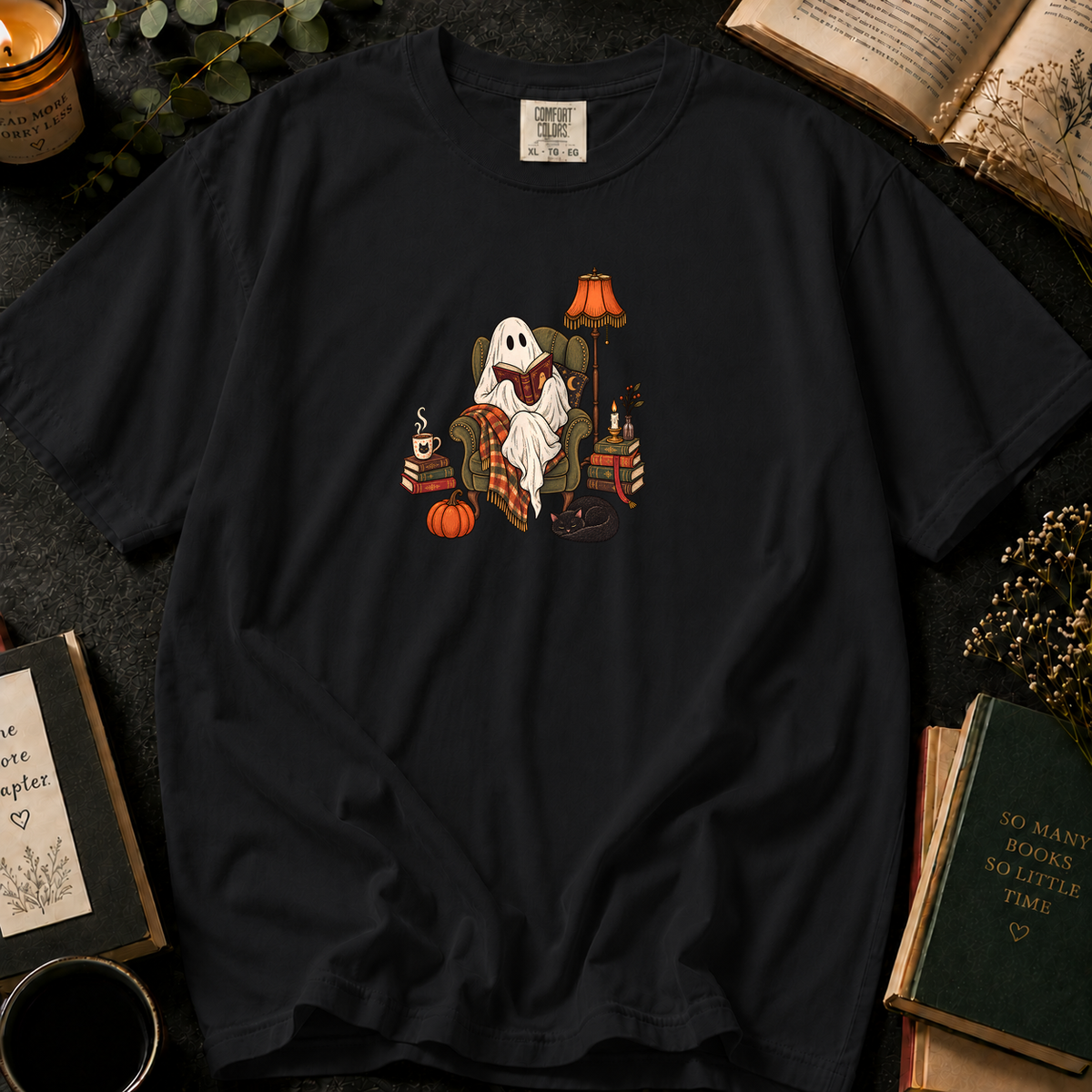 Ghostly Reading T-Shirt in Black, Between the Pages