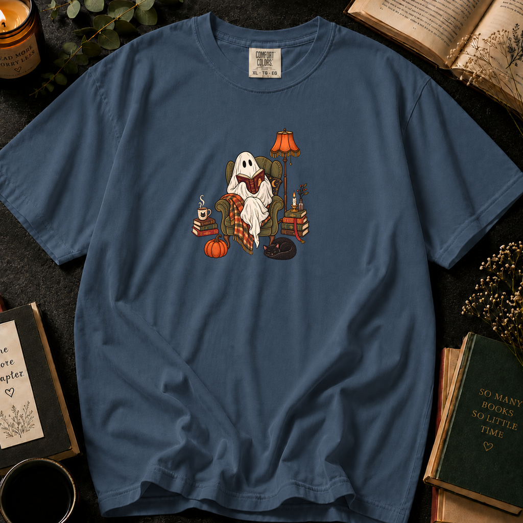 Ghostly Reading T-Shirt in Denim, Between the Pages