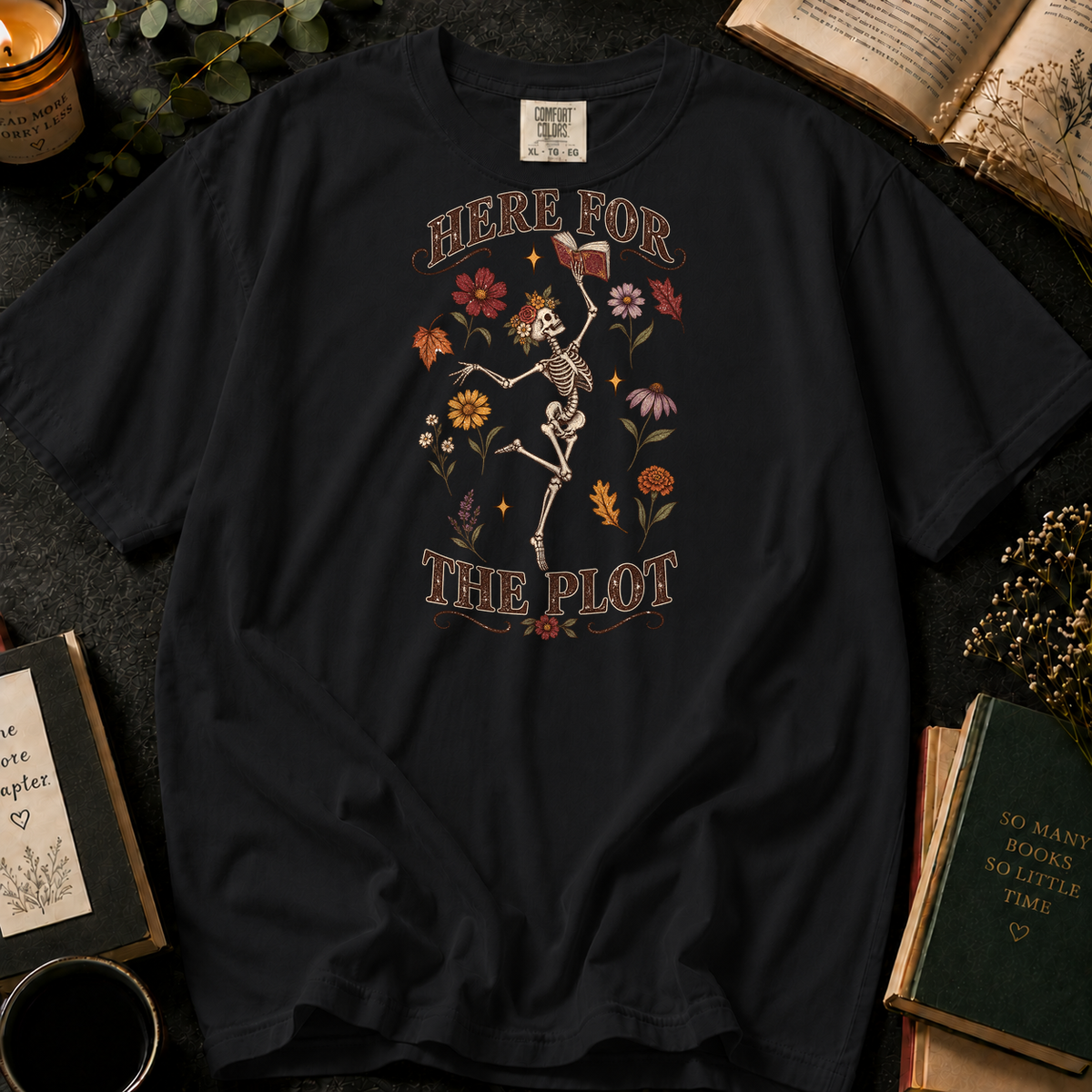Here for the Plot T-Shirt in Black, Between the Pages