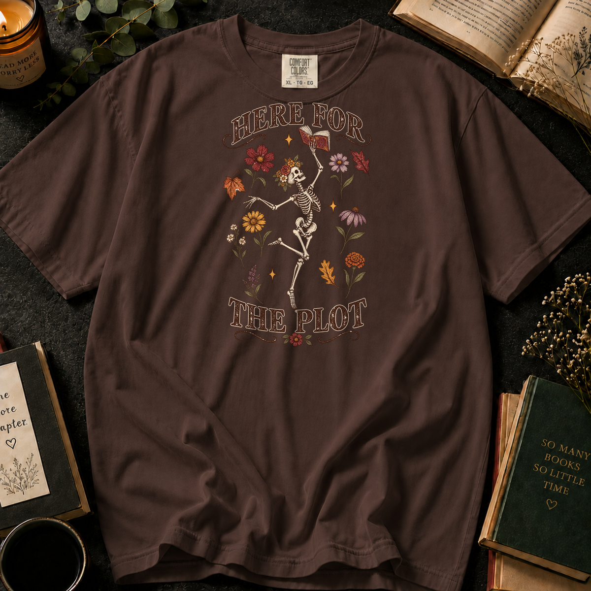 Here for the Plot T-Shirt in Espresso, Between the Pages