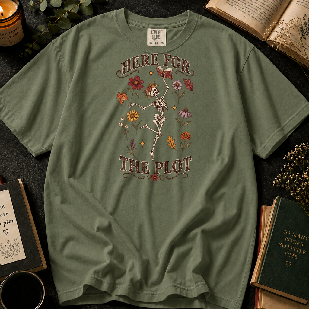 Here for the Plot T-Shirt in Sage, Between the Pages