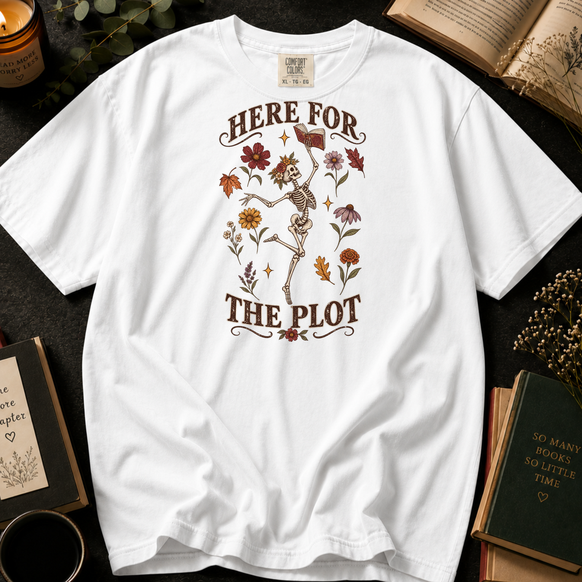 Here for the Plot T-Shirt in White, Between the Pages