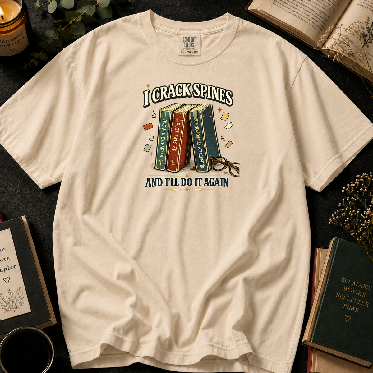 I Crack Book Spines T-Shirt in Ivory, Between the Pages