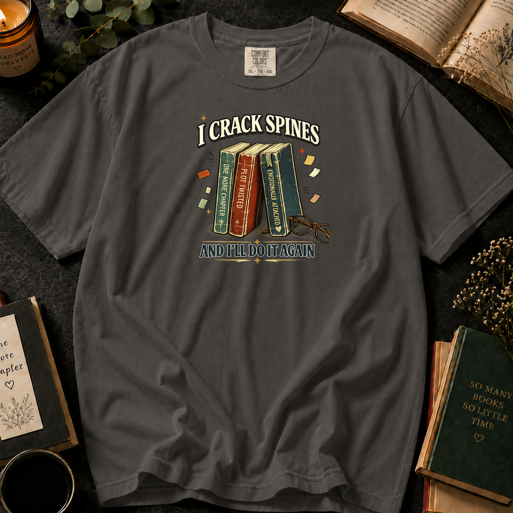 I Crack Book Spines T-Shirt in Pepper, Between the Pages