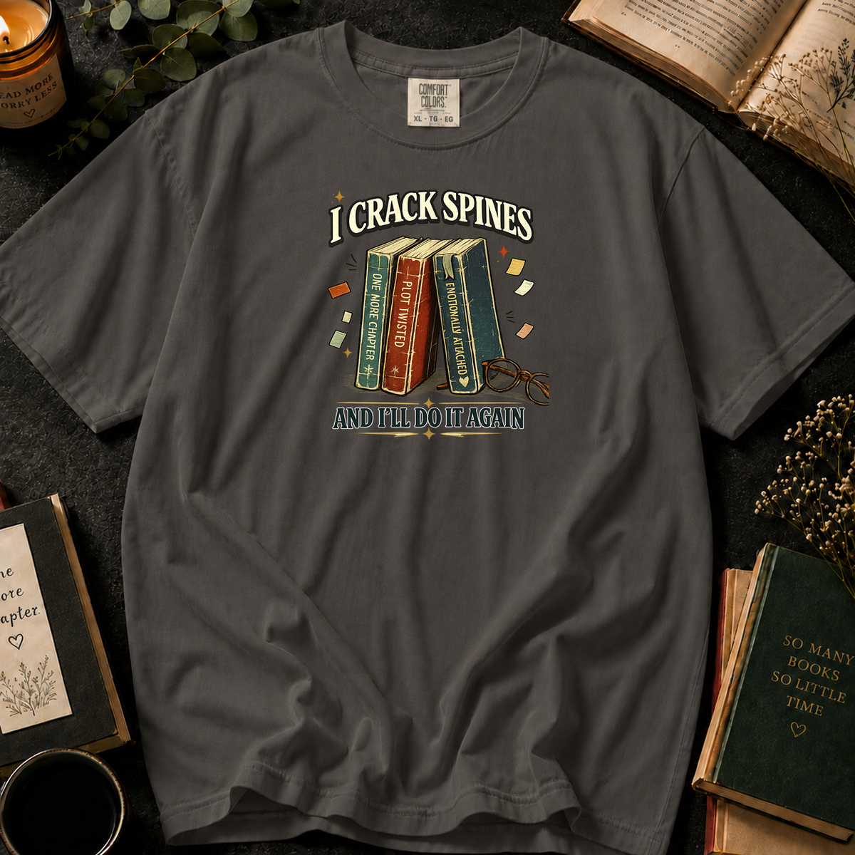 I Crack Book Spines T-Shirt in Pepper, Between the Pages