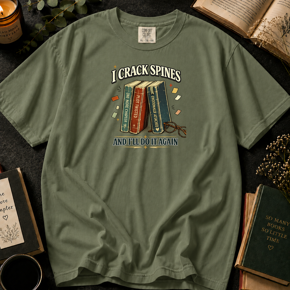 I Crack Book Spines T-Shirt in Sage, Between the Pages