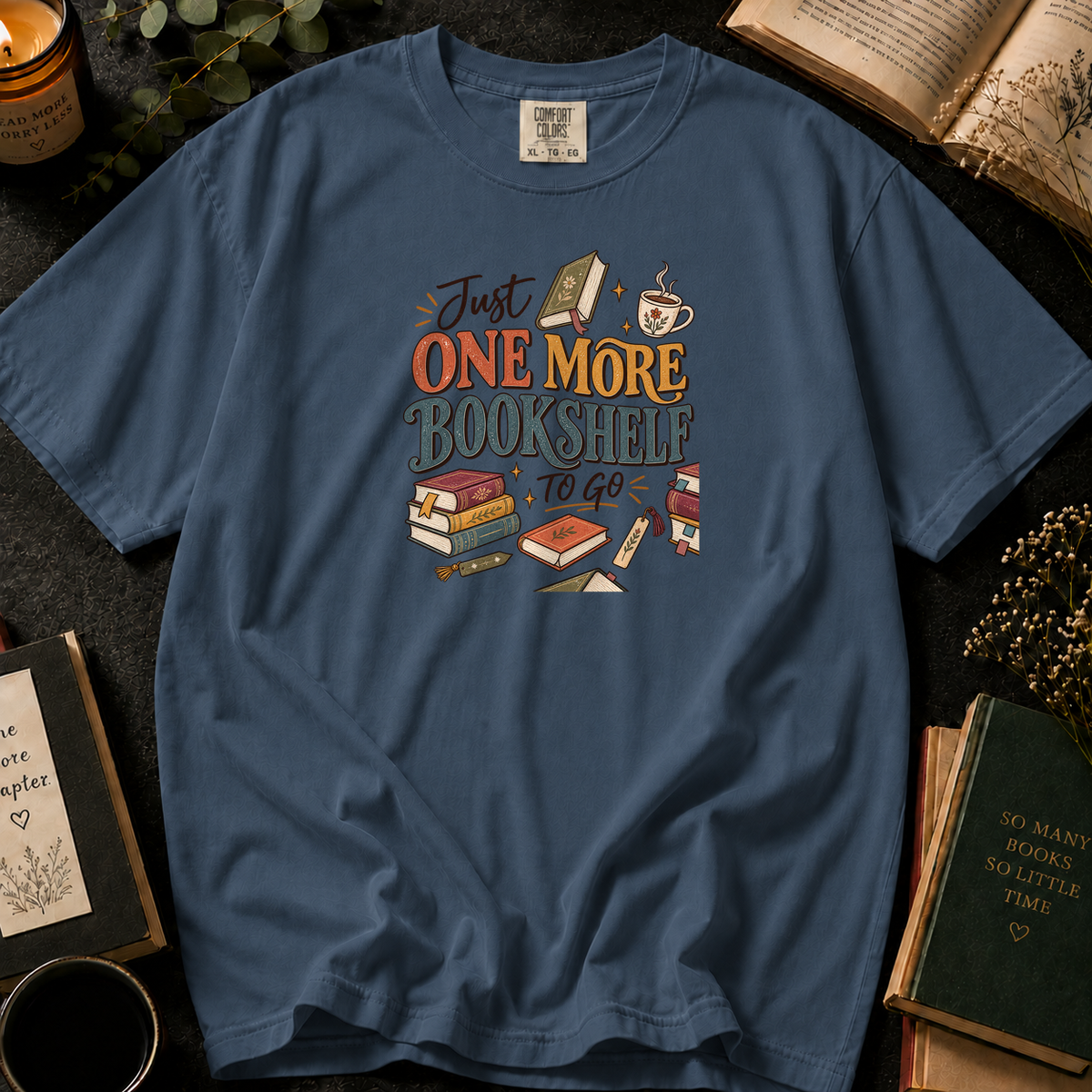 Just One More Bookshelf To Go T-Shirt in Denim, Between the Pages