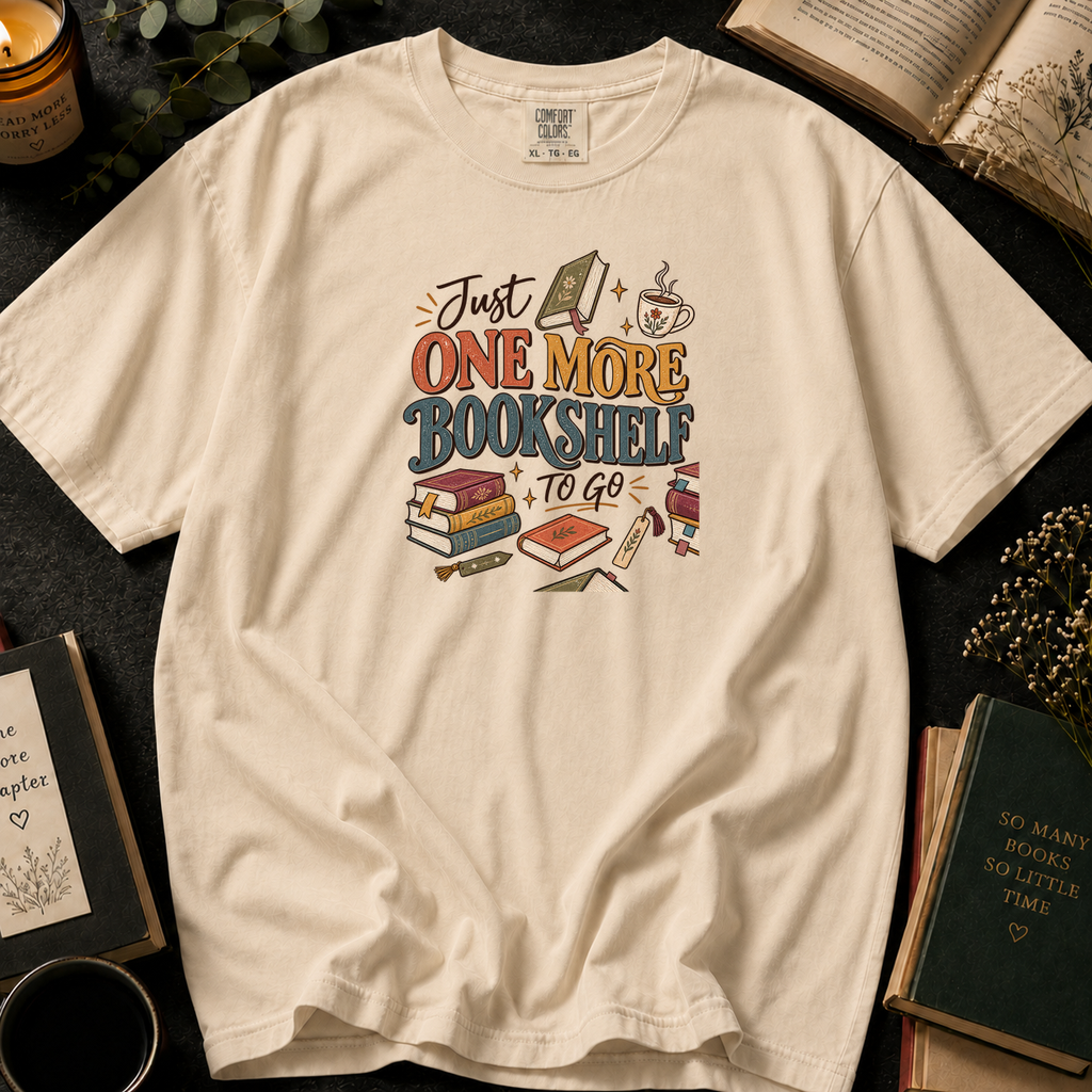 Just One More Bookshelf To Go T-Shirt in Ivory, Between the Pages