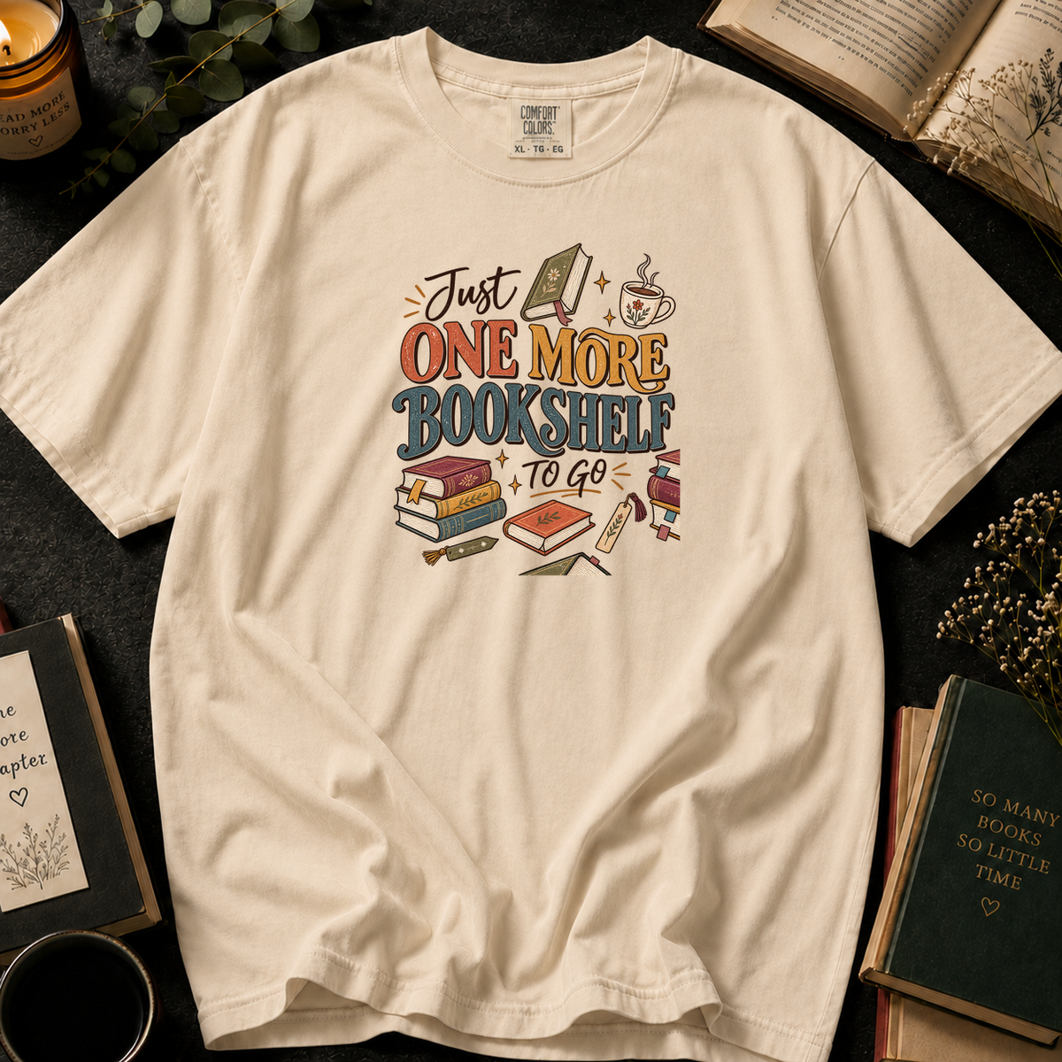 Just One More Bookshelf To Go T-Shirt in Ivory, Between the Pages