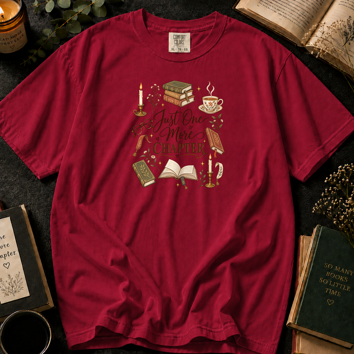 Just One More Chapter T-Shirt in Crimson, Between the Pages