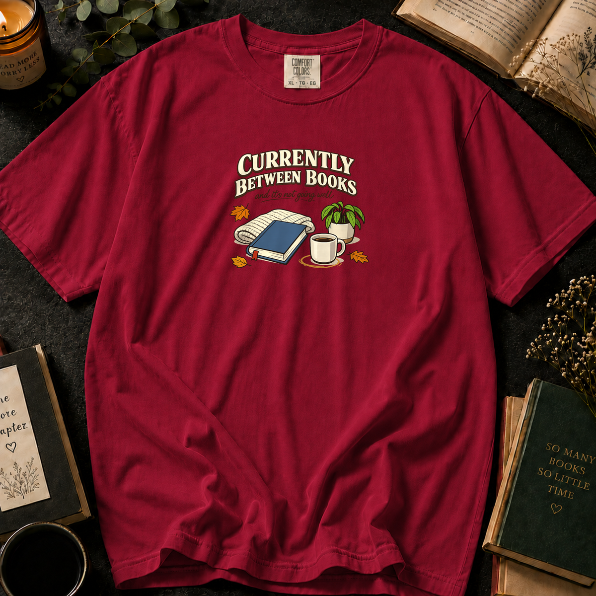 Literary Escape T-Shirt in Crimson, Between the Pages