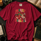Merry Bookmas T-Shirt in Crimson, Between the Pages