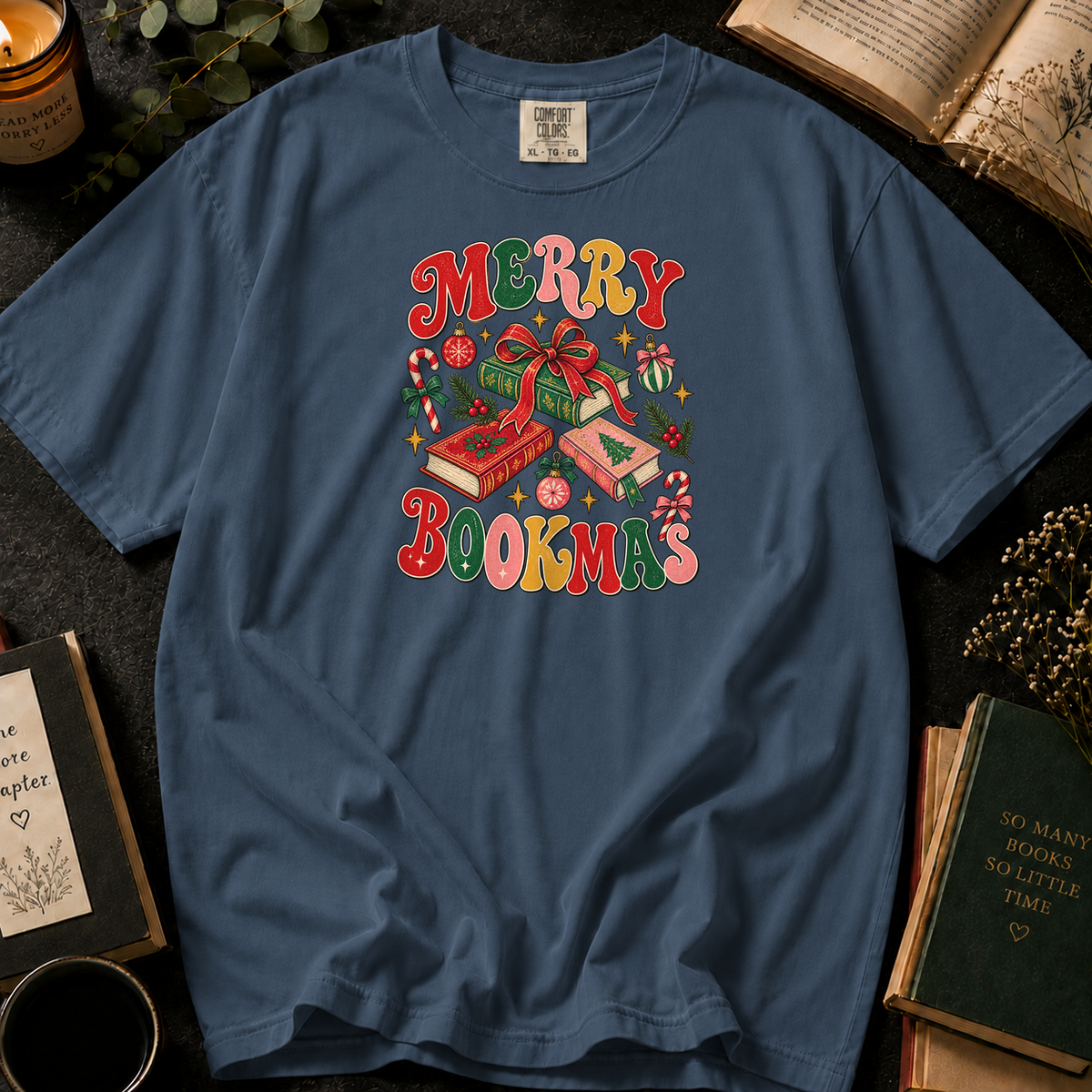 Merry Bookmas T-Shirt in Denim, Between the Pages