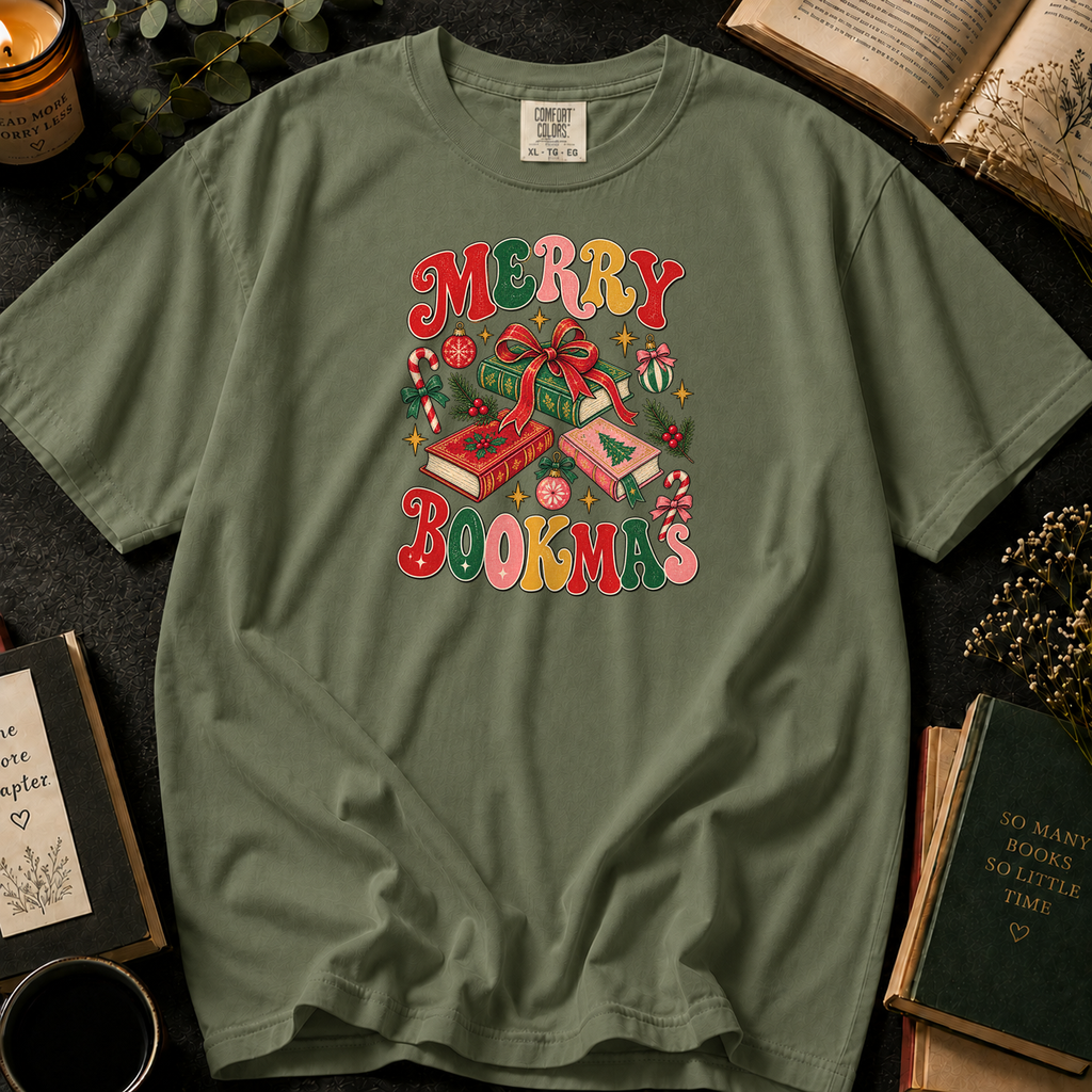 Merry Bookmas T-Shirt in Sage, Between the Pages