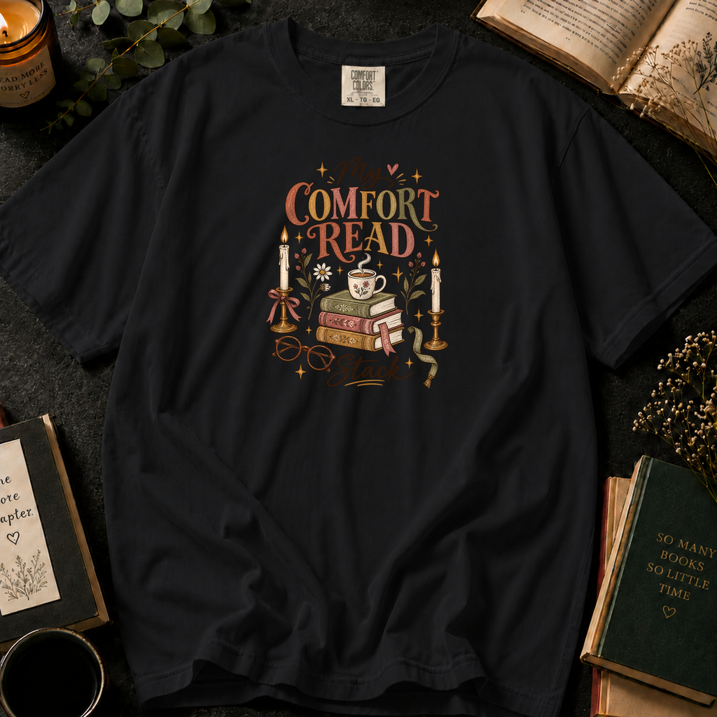 My Comfort Read Stack T-Shirt in Black, Between the Pages