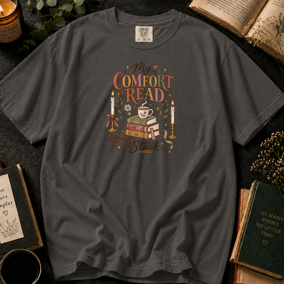 My Comfort Read Stack T-Shirt in Pepper, Between the Pages