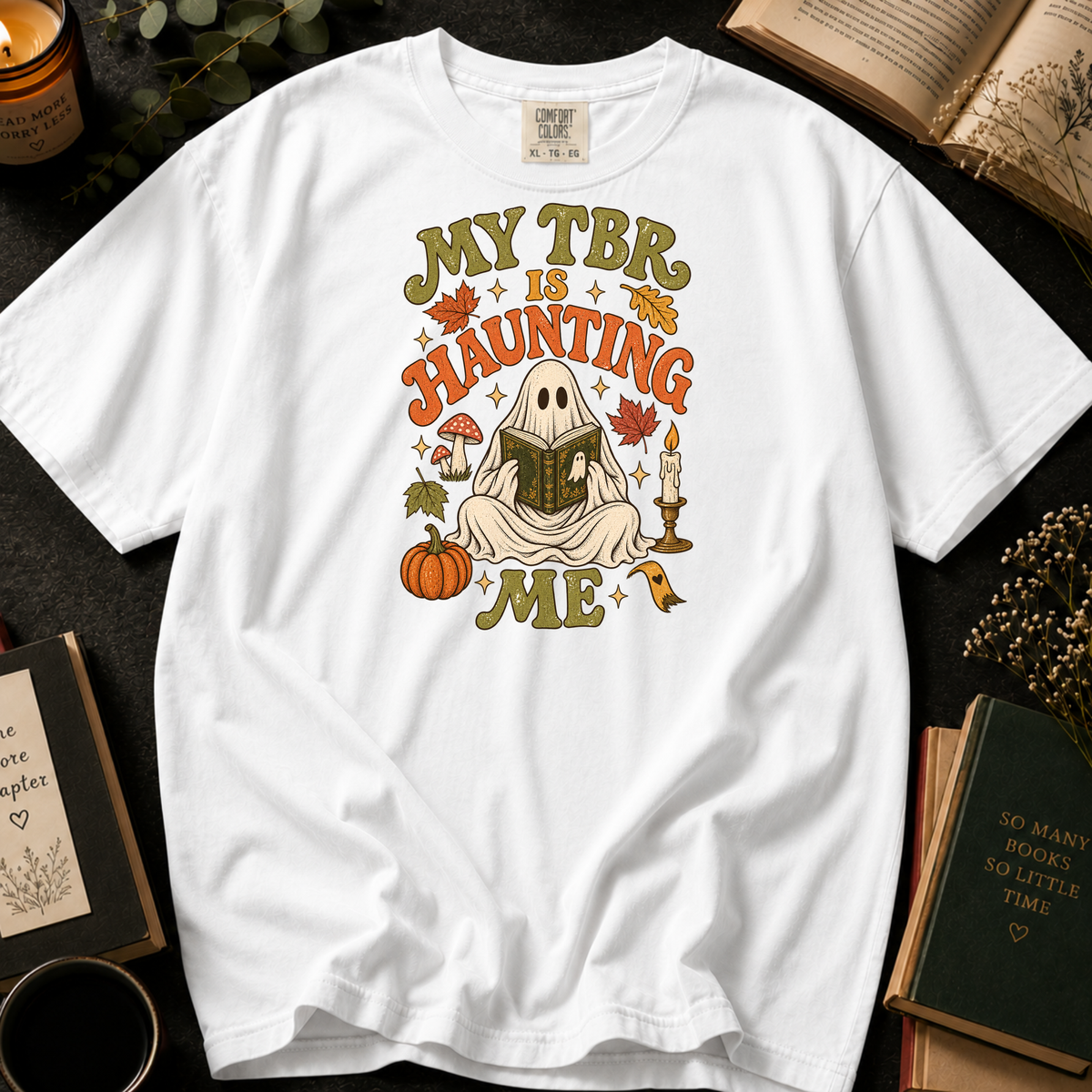 My TBR Is Haunting Me T-Shirt in White, Between the Pages