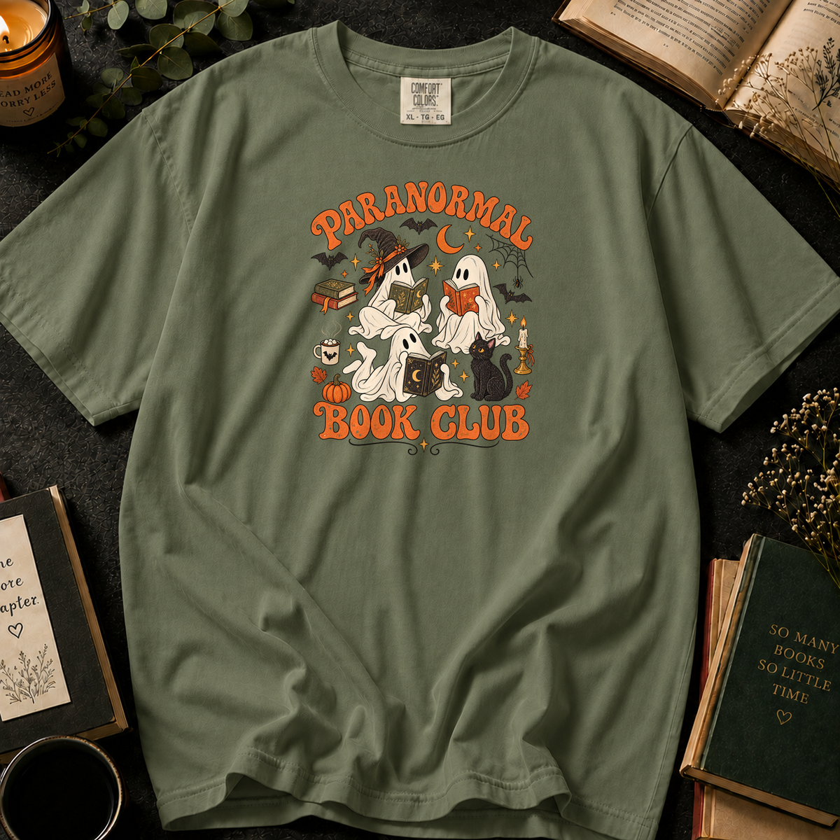 Paranormal Book Club T-Shirt in Sage, Between the Pages