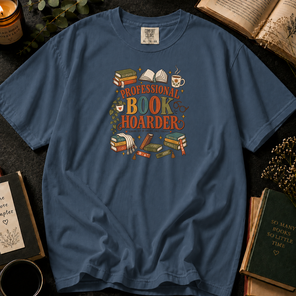 Professional Book Hoarder T-Shirt in Denim, Between the Pages