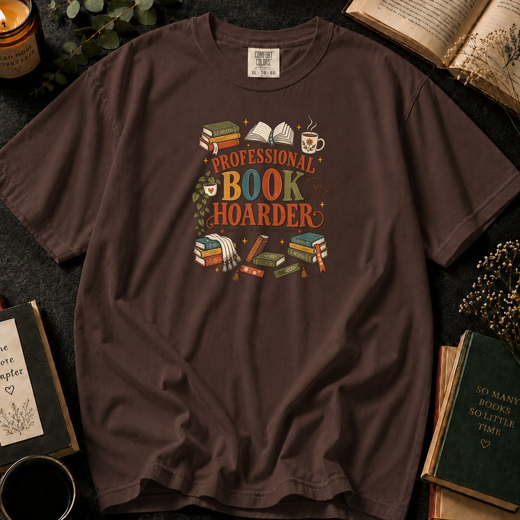 Professional Book Hoarder T-Shirt in Espresso, Between the Pages