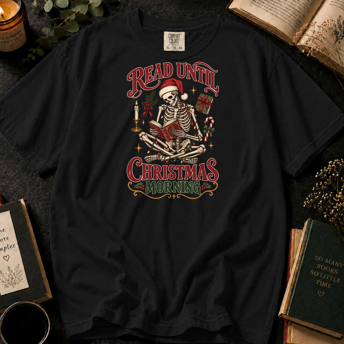 Read Until Christmas Morning T-Shirt in Black, Between the Pages