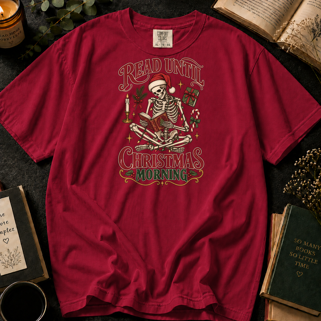 Read Until Christmas Morning T-Shirt in Crimson, Between the Pages
