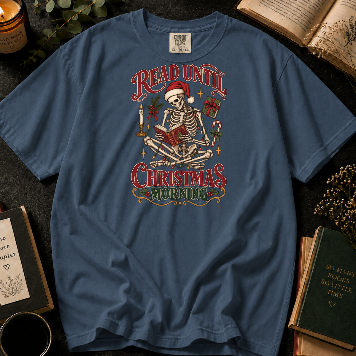 Read Until Christmas Morning T-Shirt in Denim, Between the Pages