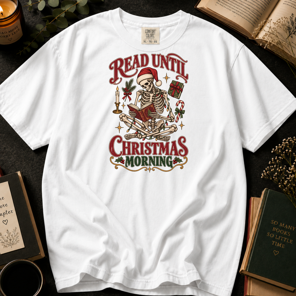 Read Until Christmas Morning T-Shirt in White, Between the Pages