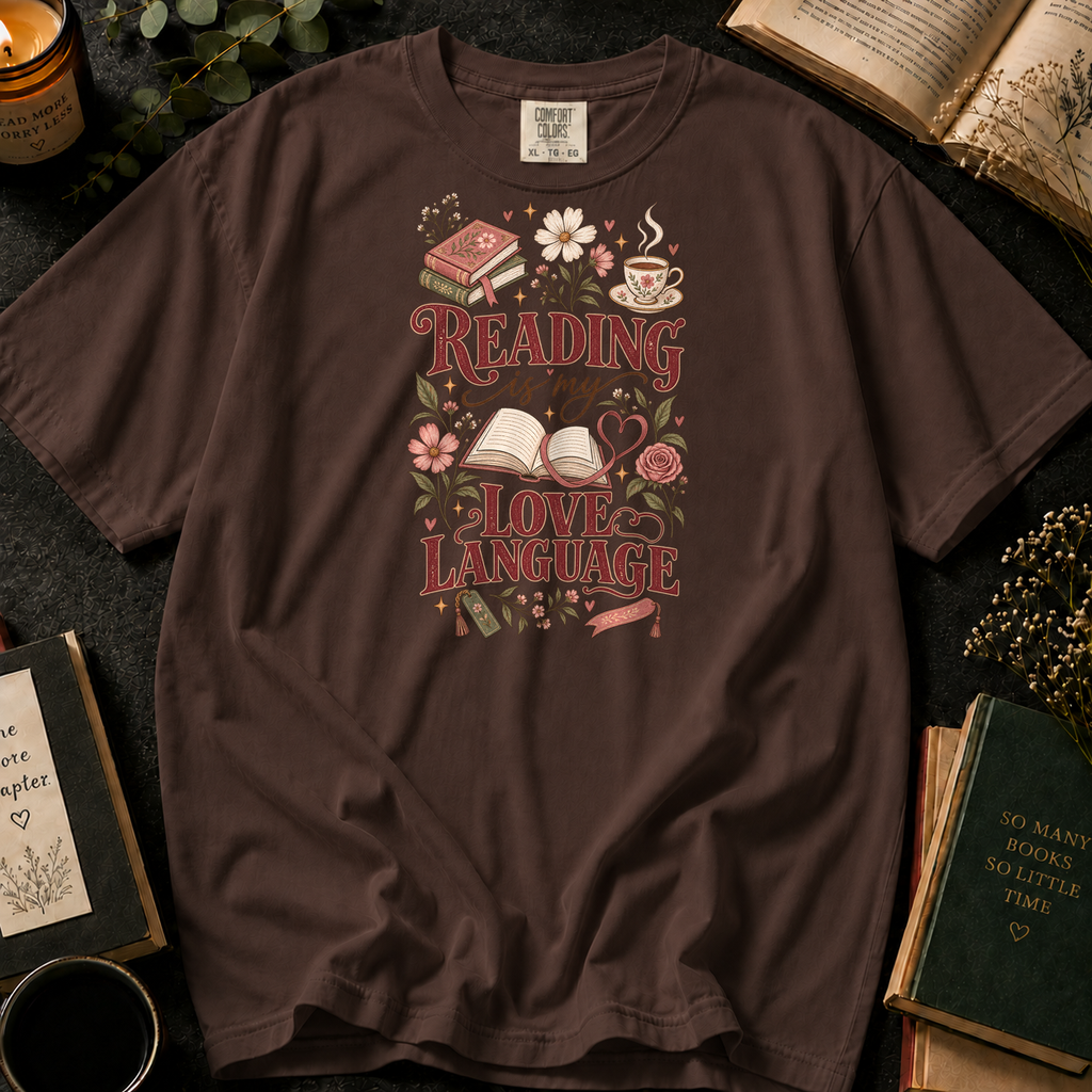 Reading Is My Love Language T-Shirt in Espresso, Between the Pages