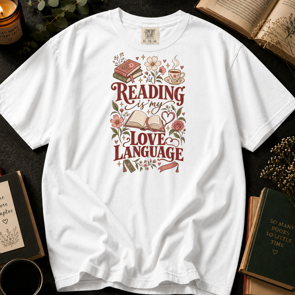 Reading Is My Love Language T-Shirt in White, Between the Pages