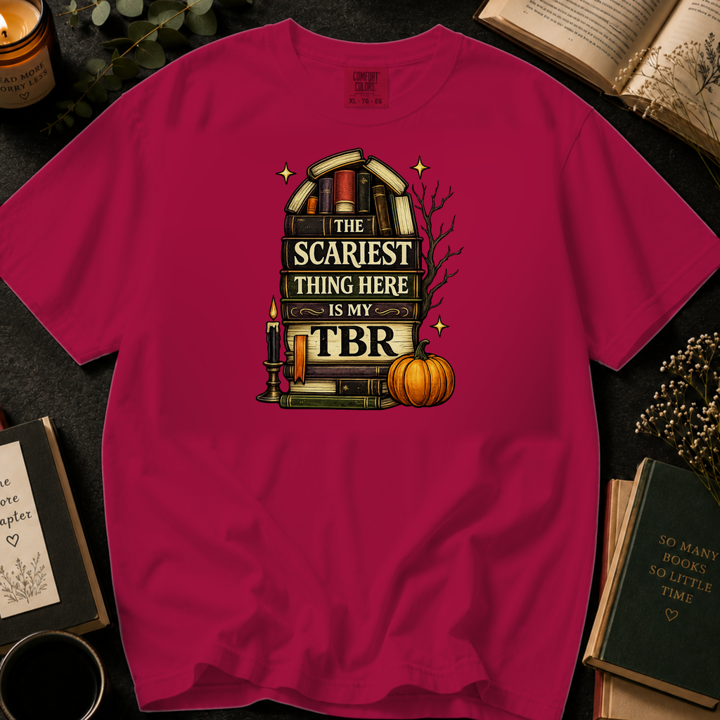 Halloween Booklover T-Shirt — "The Scariest Thing Here Is My TBR" Graphic Tee