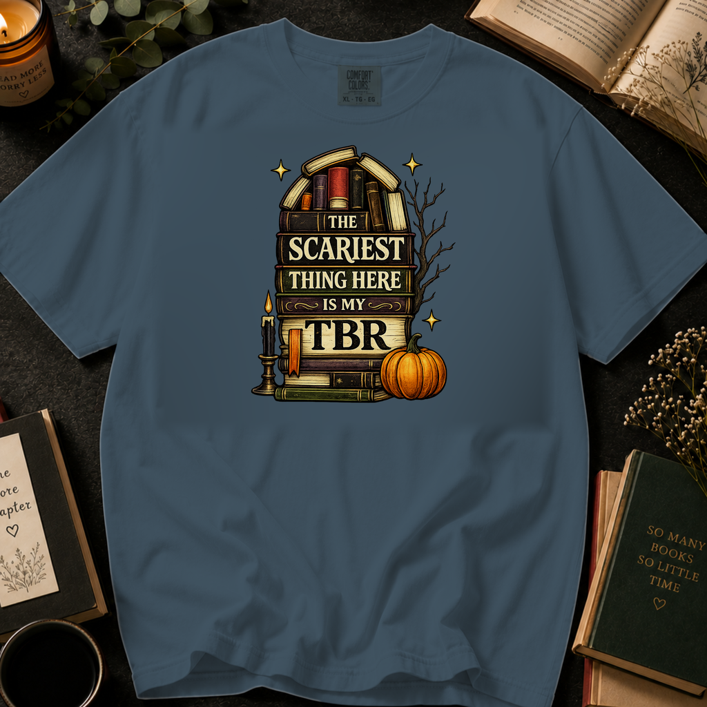 Halloween Booklover T-Shirt — "The Scariest Thing Here Is My TBR" Graphic Tee