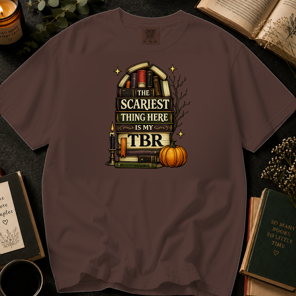 Halloween Booklover T-Shirt — "The Scariest Thing Here Is My TBR" Graphic Tee