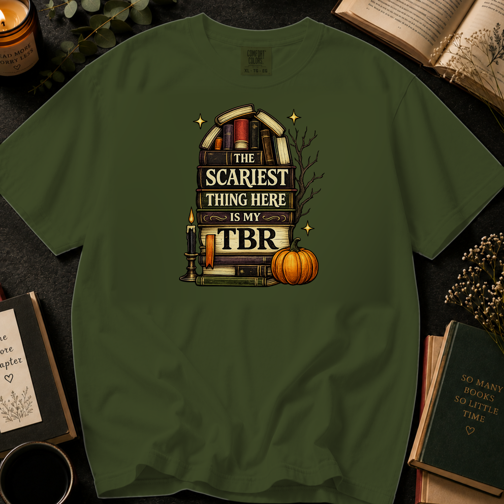 Halloween Booklover T-Shirt — "The Scariest Thing Here Is My TBR" Graphic Tee