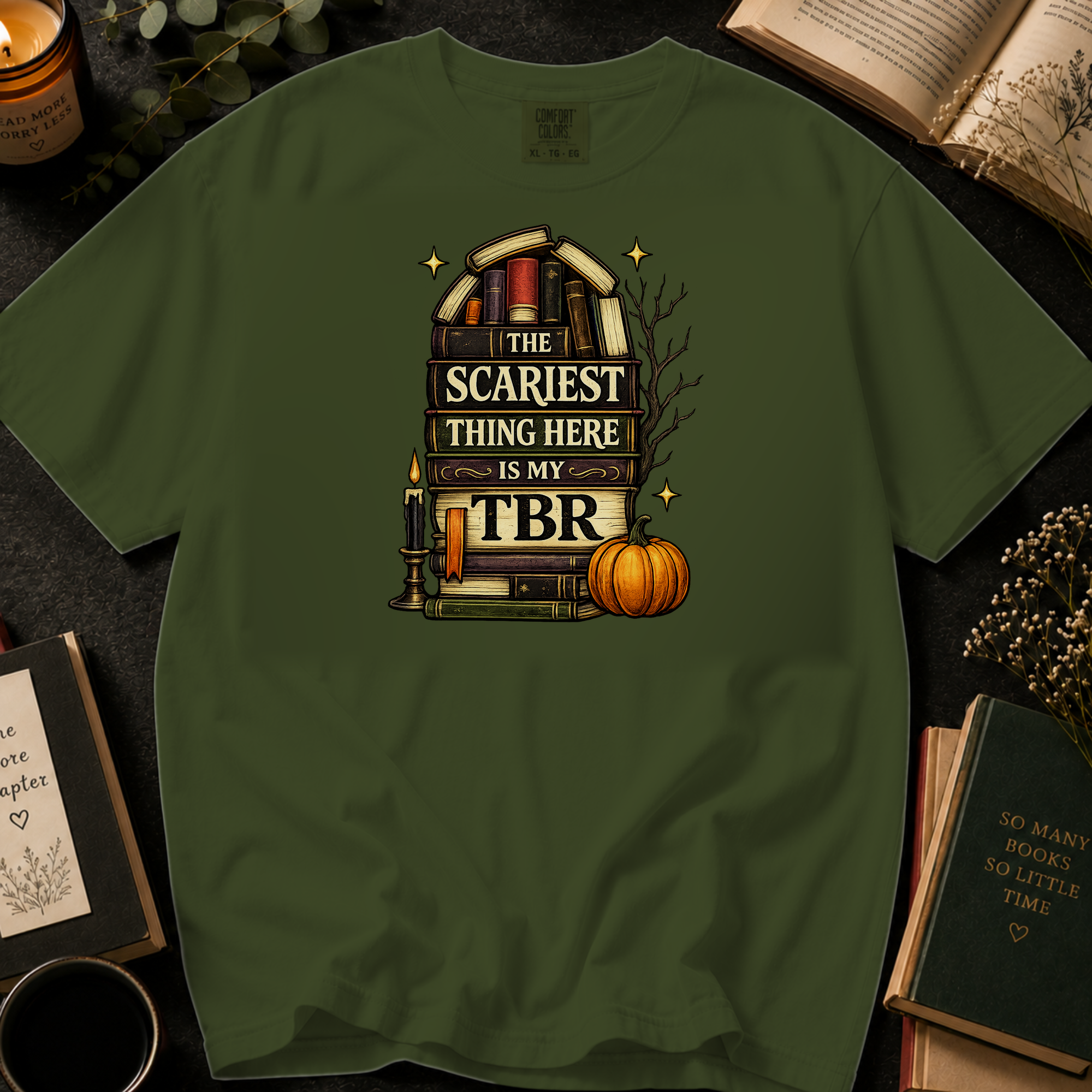 Halloween Booklover T-Shirt — "The Scariest Thing Here Is My TBR" Graphic Tee