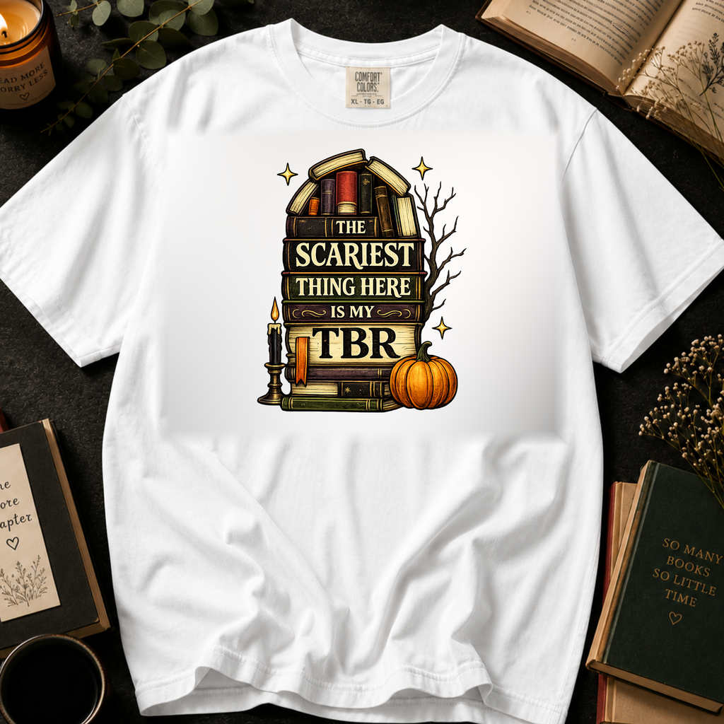 Halloween Booklover T-Shirt — "The Scariest Thing Here Is My TBR" Graphic Tee