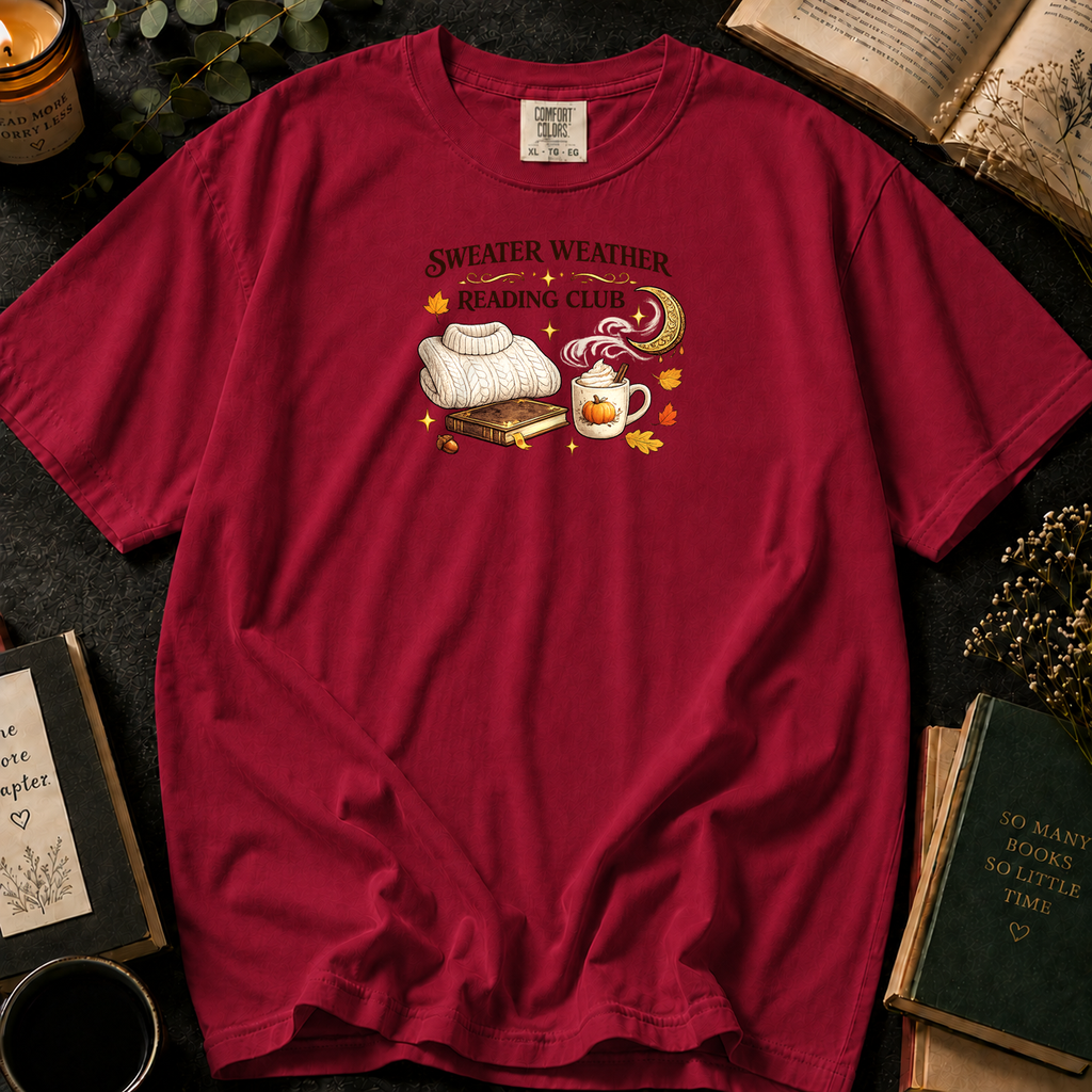 Sweater Weather Reading Club T-Shirt in Crimson, Between the Pages
