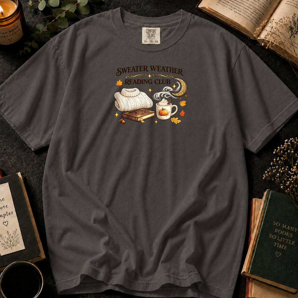 Sweater Weather Reading Club T-Shirt in Pepper, Between the Pages