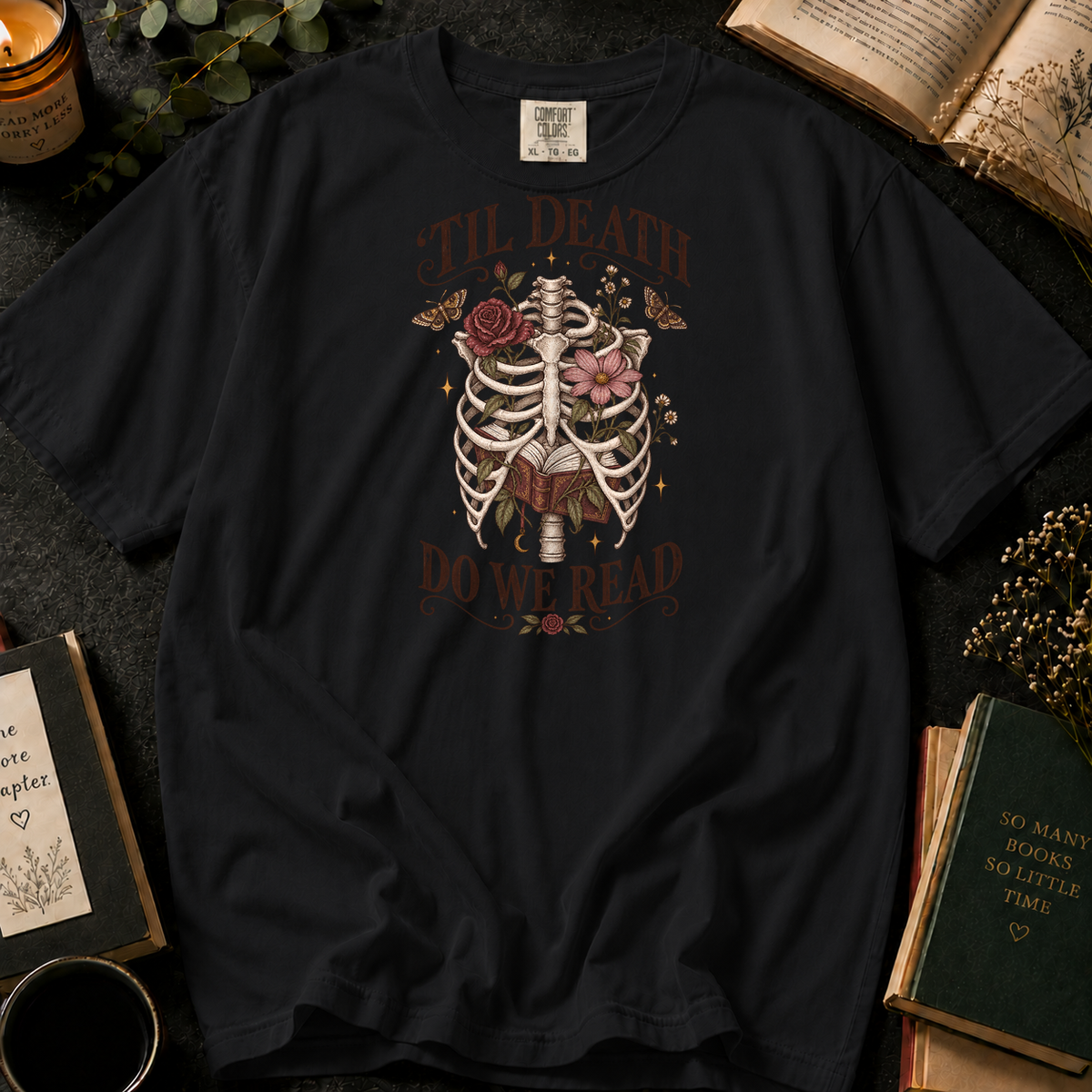 'Til Death Do We Read T-Shirt in Black, Between the Pages